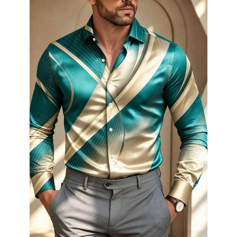 Men's Retro Twill Printed Long Sleeved Shirt with a Collar and Cardigan for Business Banquets, Parties, and Casual Men's Shirts