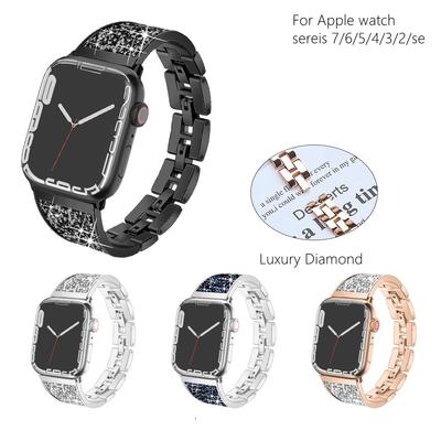 Luxus-Diamant-Armband für Apple Watch Serie Ultra9/8/7/6/5/4/3/2/se Edelstahl-Uhrenarmband für Iwatch 41 mm 45 mm 38 42 mm Armband