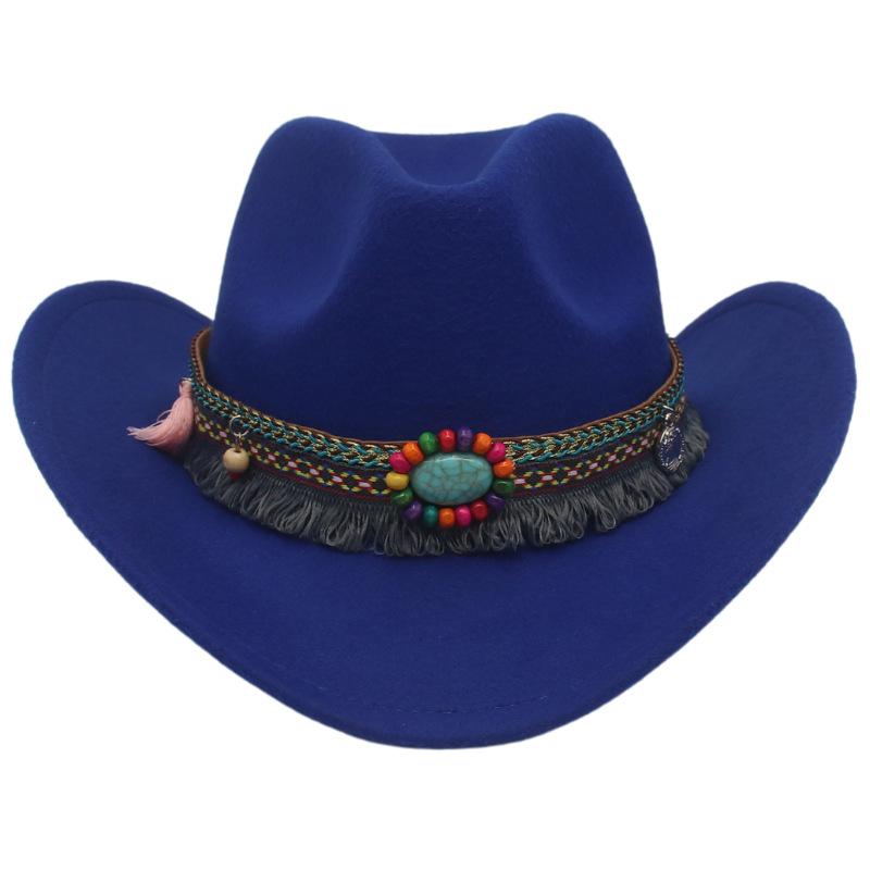 Jewel Accessories Western Cowboy Hat Minority Tibetan Top Hat Prairie Curled Woolen Felt Hat Jazz Hat