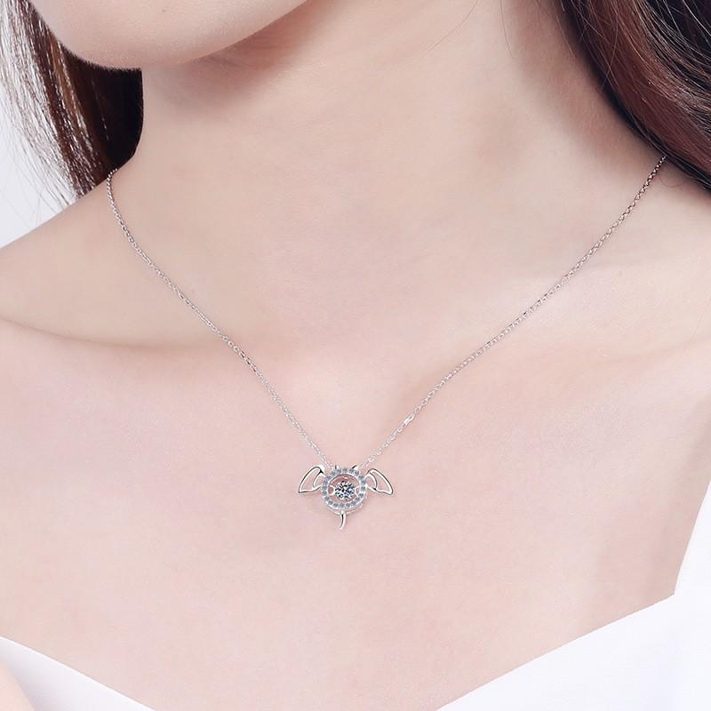 Sterling Bat Pendant Necklace Women Dainty Moissanite Cross Chain Choker Minimalist Fashion Jewelry