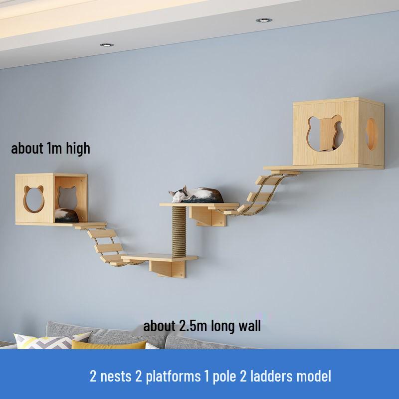 In Stock Wall-Mounted Solid Wood Cat Climbing Frame, Cat Tree, and Scratching Post