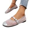 Women Summer Mesh Mary Jane Flats Shoes Breathable One Strap Casual Lightweight Slip On Ballet Flats with Buckle Closure