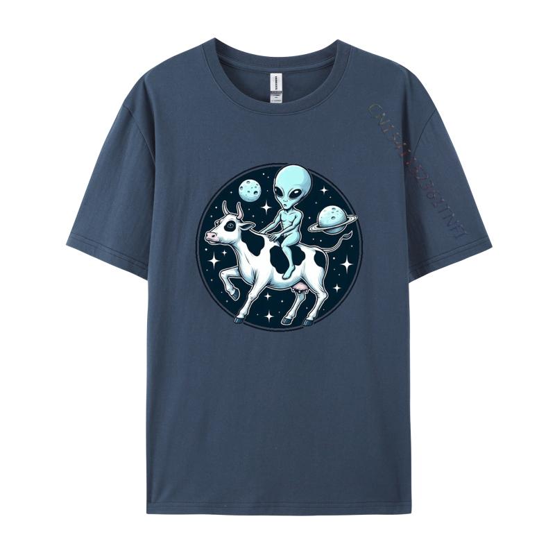 Alien Riding A Cow In Outer Space TShirt Graphic Tshirt Fitness Tight Tshirts Classic Cotton Men Casual