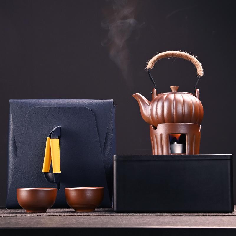 

Outdoor portable tea set, coarse pottery lifting beam pot set, retro picnic stove, tea making set, gift set