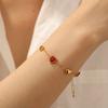 DIEYURO 316L Stainless Steel Golden Love Red Crystal Inlay Heart Pendant Bracelet Lady New Classic Wrist Chain Jewelry Glamorous