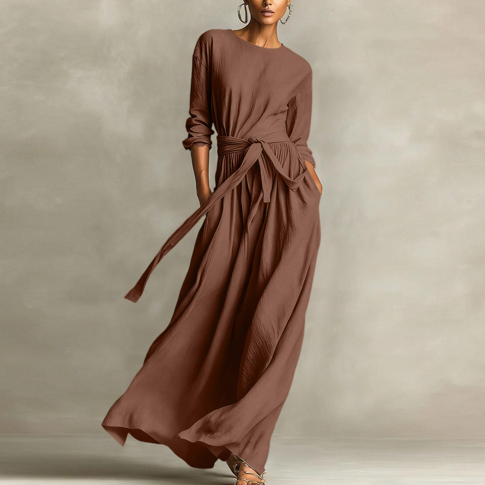 

Ladies Casual And Elegant Long Sleeved Round Neck Dress XXL коричневий