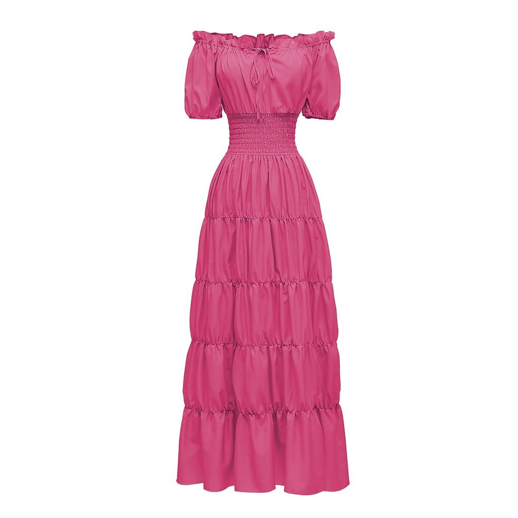 Dress For Women Stage Costume Halloween COS  Retro Solid Color Waistband Dress Party Evening Night Long Dress