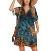 Women's Fashion Smock Hawaiian Floral Casual Short Sleeve V-neck T-shirt Dress Holiday Beach Dress