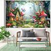 1 affascinante sfondo per giardino fiabesco, banner in poliestere con casetta a fungo colorata, farfalle e fiori di campo