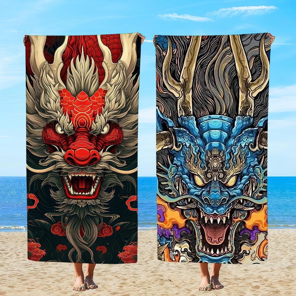 Towel Textile Bathrobe Beach Quick-Drying Lightweight Portable Cool Camping Cartoon Dragon Swim Pool Travel