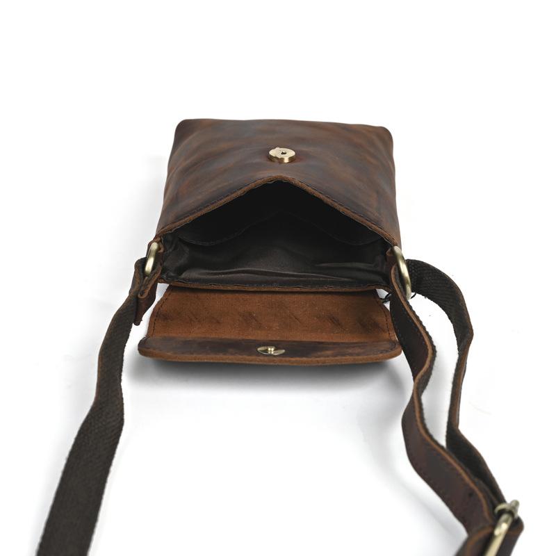 Gender-Neutral Vintage Sling Bag - Pull-Up Leather Crossbody Purse, Compact Cowhide Shoulder Bag with Phe Pocket