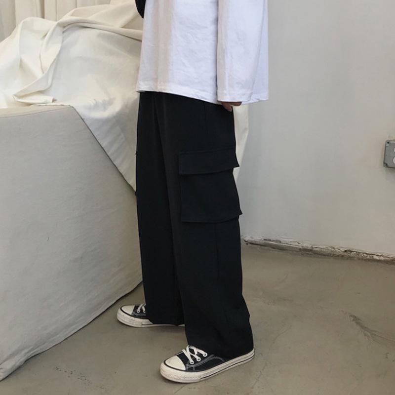 Men's Korean Style Loose Wide-Leg Cargo Pants with Drapey Fit - Retro Trendy Casual Trousers