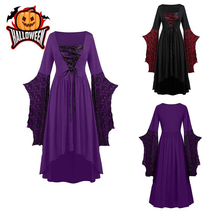 Women Ladies Medieval Renaissance Gothic Witch Cosplay Retro Fancy Dress Costume