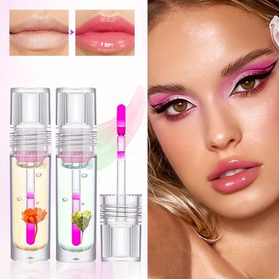 Aceite de labios de flores, hidratante, esmalte de labios que cambia de Color, transparente, máscara de labios de cristal de miel
