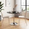 Round Bar Table, Modern Dining Table with Tempered Glass Top and Steel Frame for 4, 70 x 70 x 75.5cm, Black