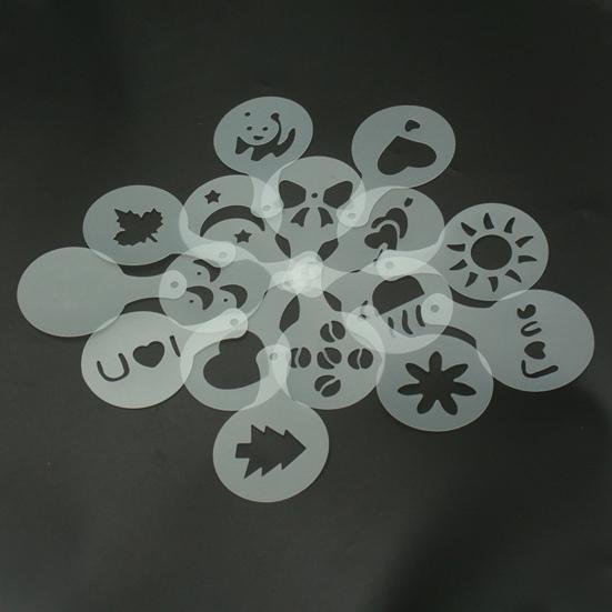 Juego de 16 Piezas de Moldes para Arte Latte de Café con Mango Antideslizante Plantilla Espesada para Arte Latte para Capuchino Chocolate Caliente Decoración de Pasteles Fácil de Limpiar Regalo para Barista