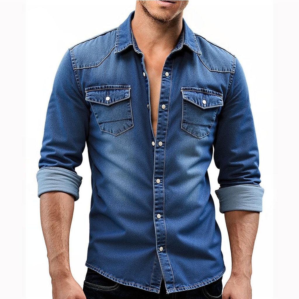 Autumn and Winter Men's Slim Casual Long-sleeved Shirt Japanese and Korean Retro Simple Long-sleeved Denim Shirt Jacket