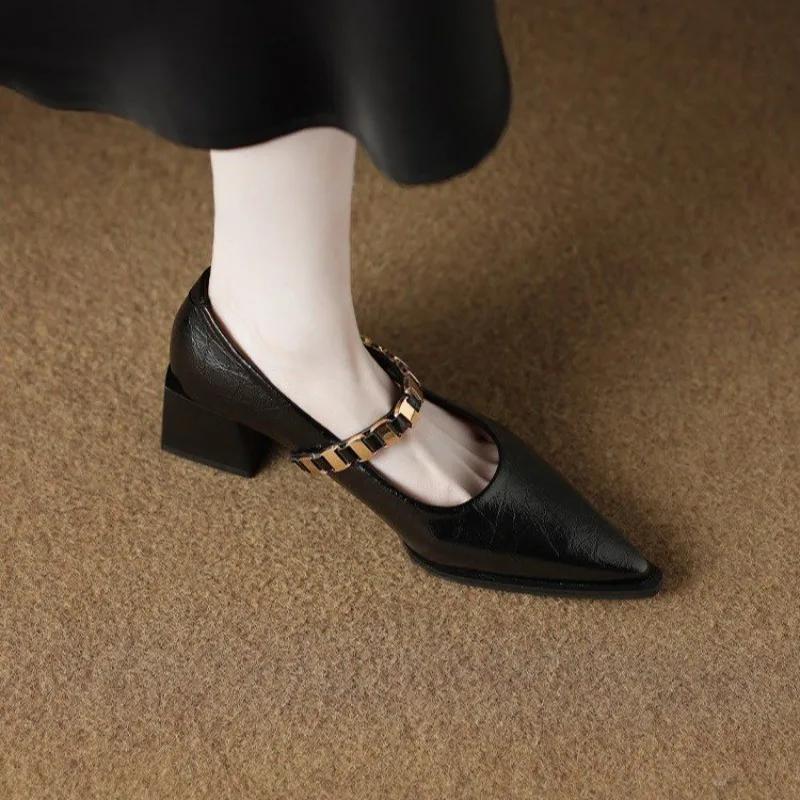 Women's Versatile Fashion Temperament French Pointed Toe New Block Heel Single Shoes 2025