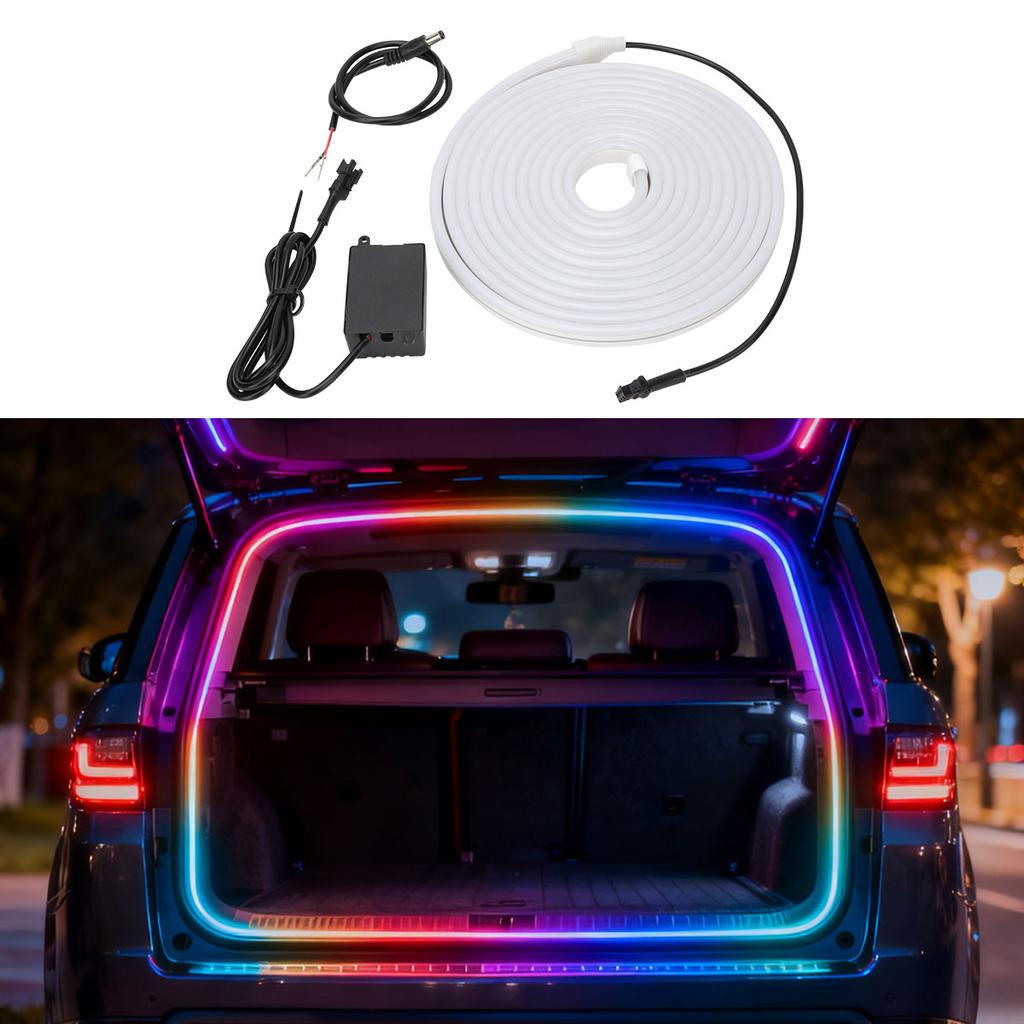 4M Car Trunk LED Strip Light RGB Rainbow Dynamic Chasing Light Universal Auto Trunk Decoration Exterior Interior LED Light 12V