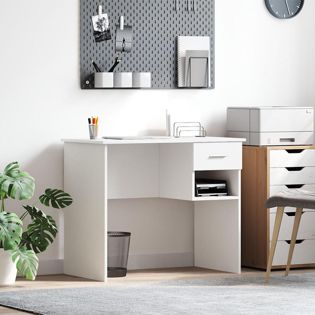 Minimalist White Computer Desk with Drawer Storage Compartments, Suitable for Living Rooms and Studies, Dimensions 90x49.5x75 Cm