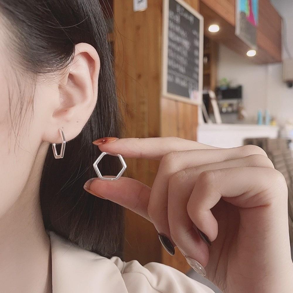 Straight Pin Hexagon Ear Hanger G23 Titanium Earrings New Stud earrings Women