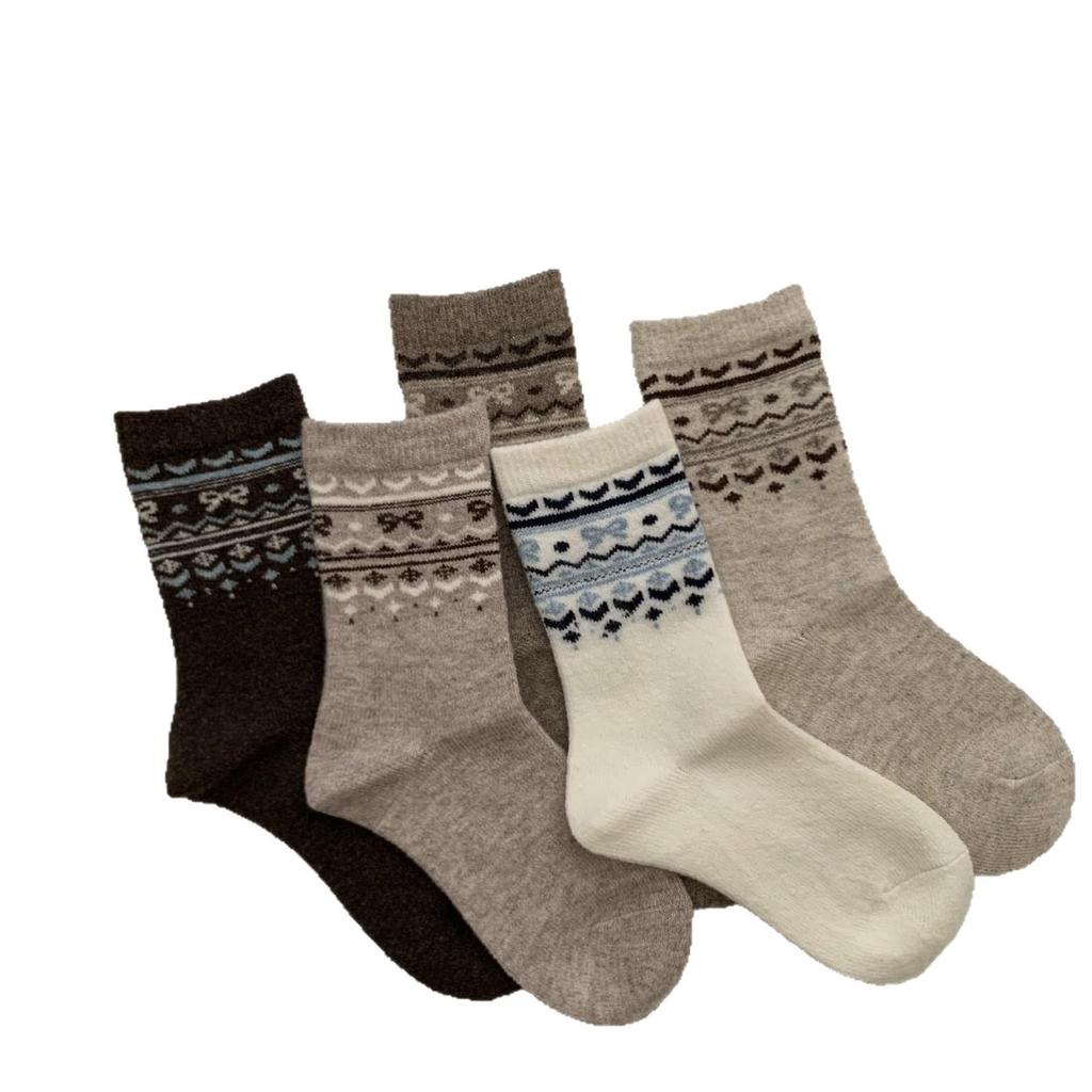Fair Isle Retro Color Block Wool Socks - Mid-Calf Warmth for Autumn and Winter