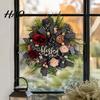Harvest Seasonal Garland Fall Leopard Print Wreath for Front Door, Artificial Floral with Home Accents Blessed Sign, Faux Peony Flower Wall