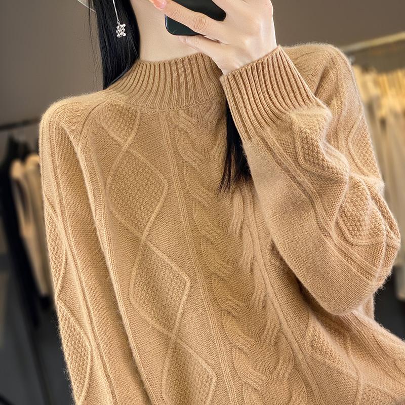 Women's Cashmere Sweater Qinghe Cashmere 30% Cashmere 70% Wool Women's Autumn and Winter Cashmere Pullover Soft and Warm