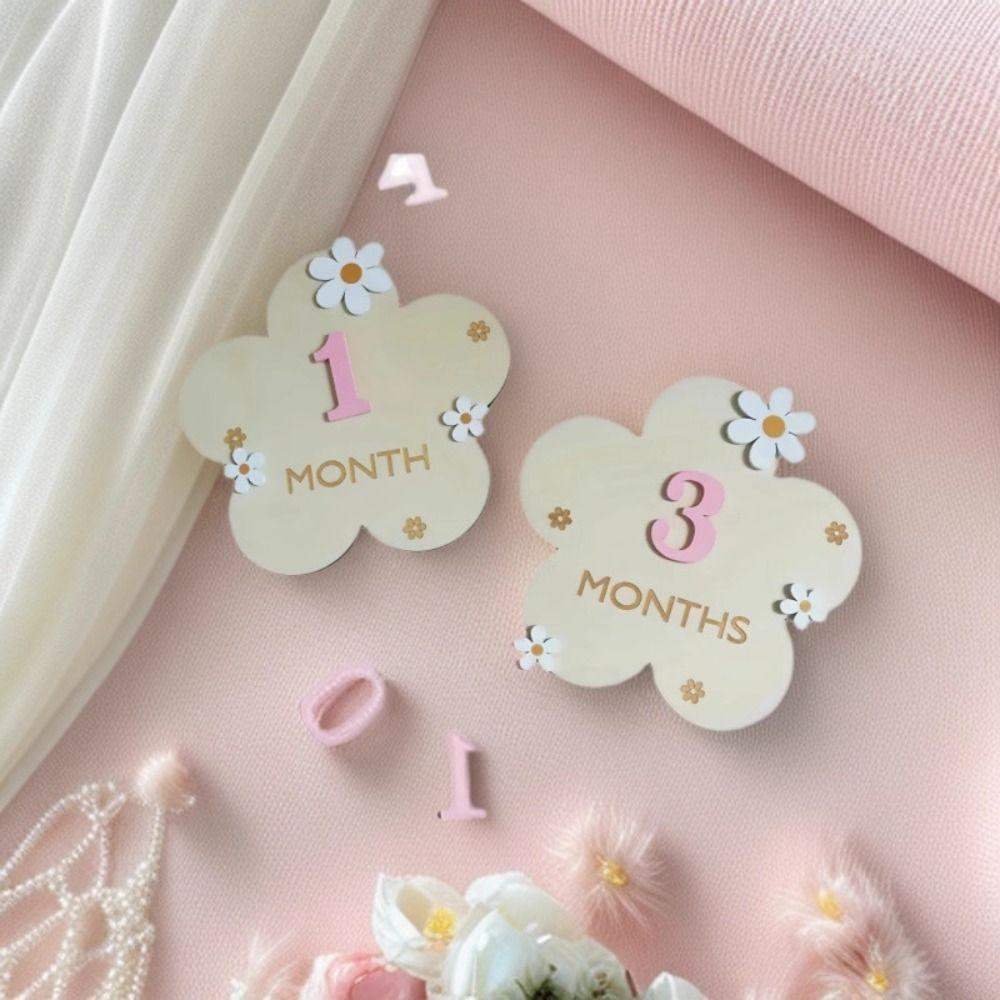3D Baby Monthly Milestone Sign Cards Wooden 1-12 Months Babies Milestone Birthday Sign Baby Monthly Milestone Markers Disc