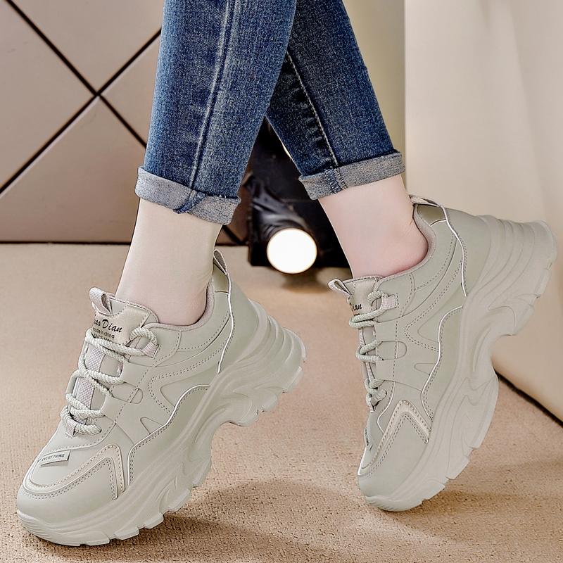 Fashion 2025 New Women New Fashion Platform Sport Shoes Women Summer Beige Casual Chunky Sneakers Women Leather Platform Shoes