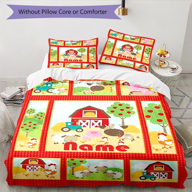 3pcs Custom Name Animals Bedding Set Duvet Cover Closure Includes 1 Duvet Cover & 2 Pillowcases, Soft and Comfortable for All Seasons.