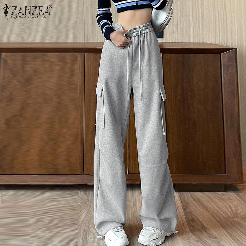 

ZANZEA Женские повседневные свободные брюки с эластичной резинкой на талии и шнурком