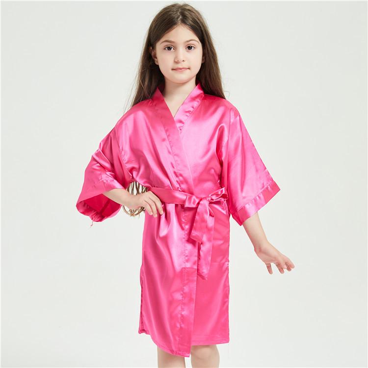 Kids' Solid Color Imitation Silk Bathrobe - Plain, Lightweight Design for Boys & Girls