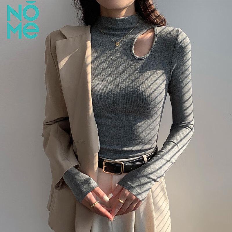 NOME Women's Slim Fit Half-High Collar Long Sleeve T-Shirt