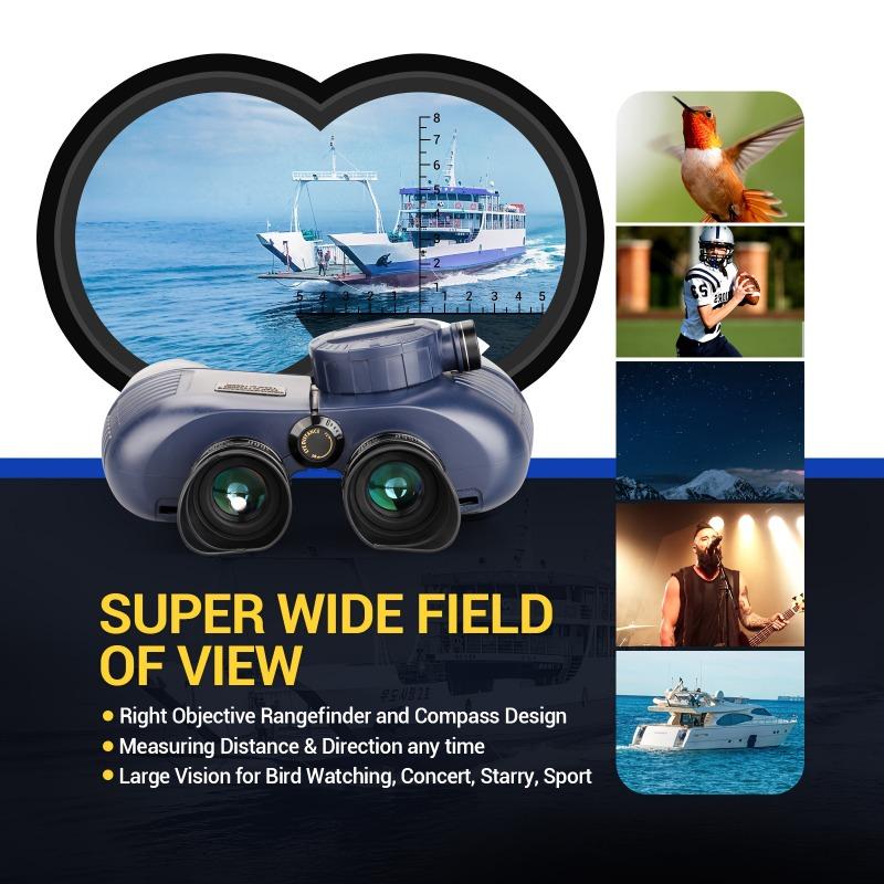 10x50 Ocean Binoculars For Adults, Binoculars With Rangefinder Compass, BAK4 Prism, FMC Lens, Rangefinder Binoculars
