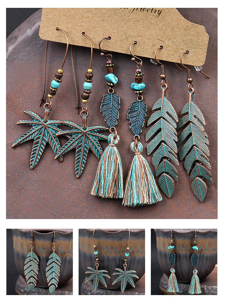 Bohemian Ethnic Retro Earring Set: 3-Piece Hanfu & Nepal Style for Women