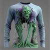 Mens Loose Fit Hooded Sweatshirt Halloween Horror Cartoon Print Long Sleeve Pullover Teens Adults