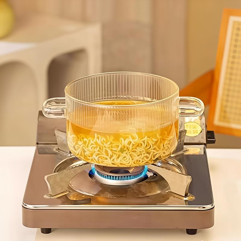 1.6L High Borosilicate Striped Heat Resistant Glass Pot Double Handle Milk Noodle Pan Gas & Electric Stove Mulled Wine Soup