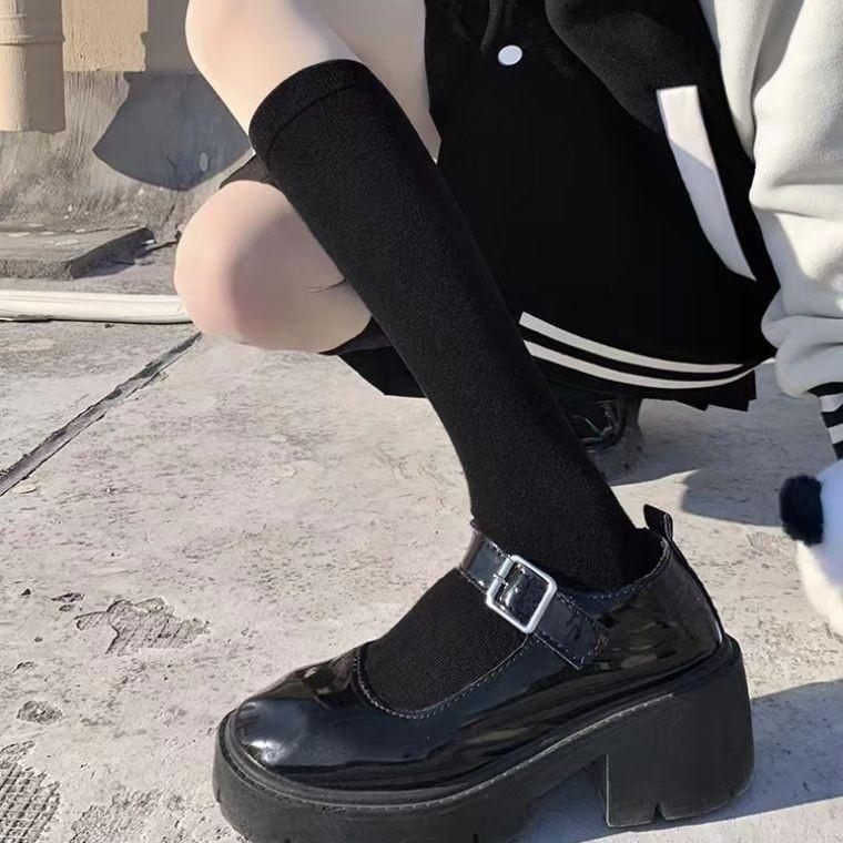 White Jk Bow Calf Socks Niche Women Polyester Cotton Medium Long Tube Spring And Autumn Knee Half Leg Socks High Tube