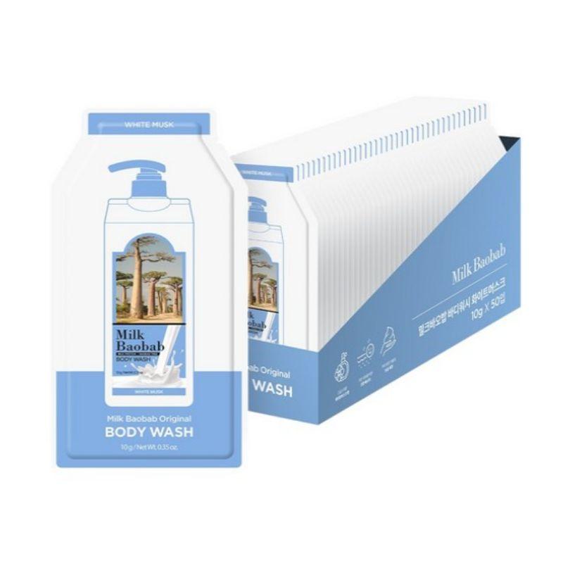 MILK BAOBAB Pocket Perfume Body Wash White Musk 10g x 50 Sachets – Travel Size Fragrance Body Cleanser Set