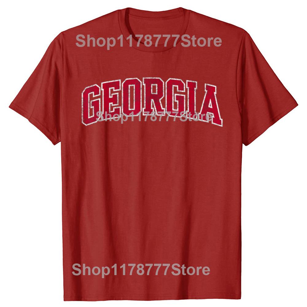 Funny Georgia Vintage Athletic Sports Red Text T Shirts Cotton Streetwear Georgian Gifts Mens Clothing Loose Oversized T Shirt