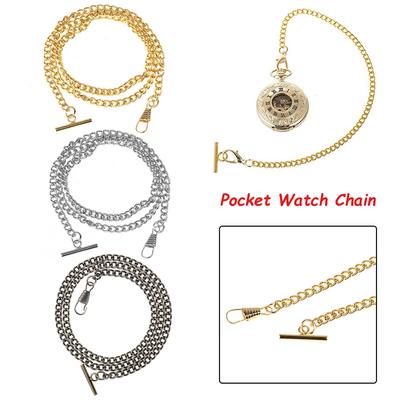 Vintage Chrome-Plated Vest Waistcoat Pocket Watch Chain Link with T Bar & Lobster Clasps