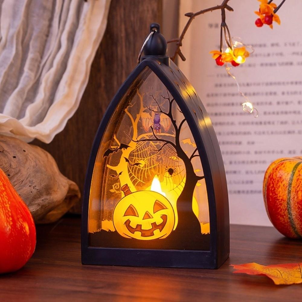Cordless Halloween LED Lamp Castle Halloween Hanging Lantern Pumpkin LED Light Desktop Ornament