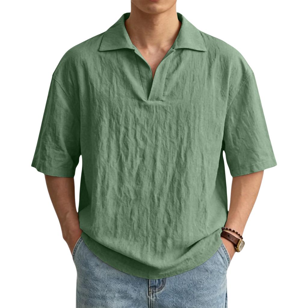Men's Casual Short-Sleeve Cotton-Linen Shirt With Lapel: Lightweight And Breathable