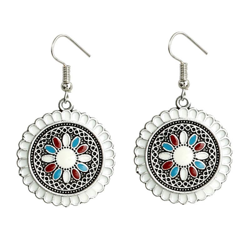 Ethnic Boho Colorful Enamel Earrings For Women Retro Hollow Flower Round Geometric Vintage Drop Dangle Earrings Jewelry
