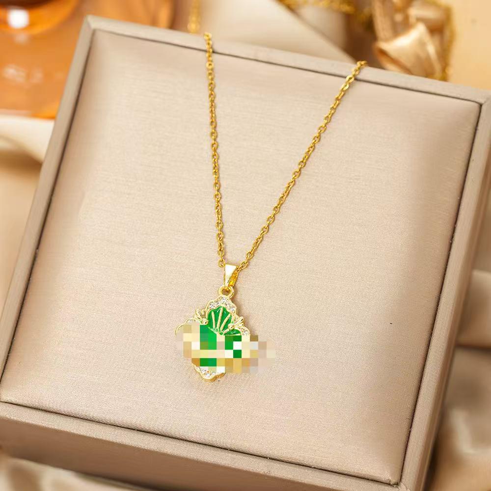 

Женское элегантное ожерелье из титановой стали с 18-каратным золотым покрытием в виде четырехлистного клевера золотой/зелёный