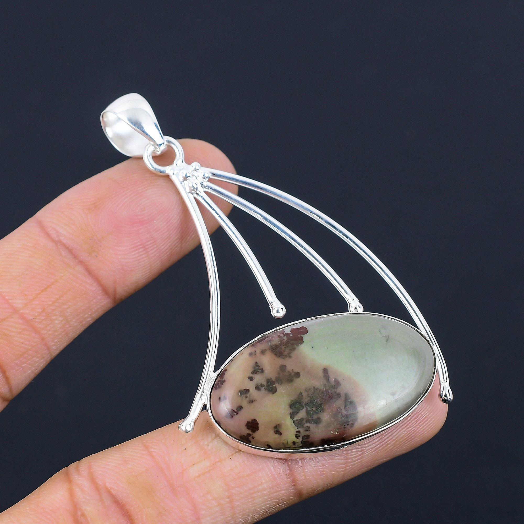 

Oval Coffee Bean Jasper Gemstone 925 Silver Engagement Trendy Pendant Jewelry