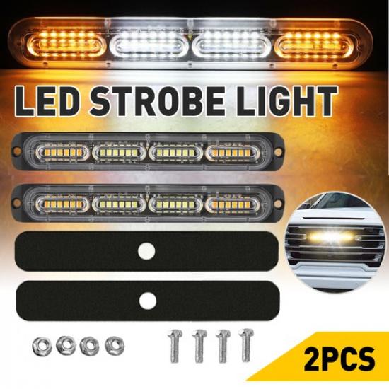 2x 18 Flashing LED Amber/White Strobe Marker Light Flashing Light Bar Car 12V EA