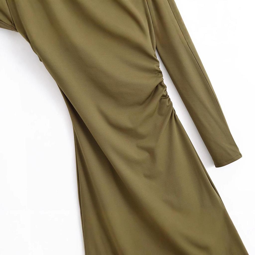 2025 Spring Women's Asymmetrical Pleated Long Dress - European & American Style