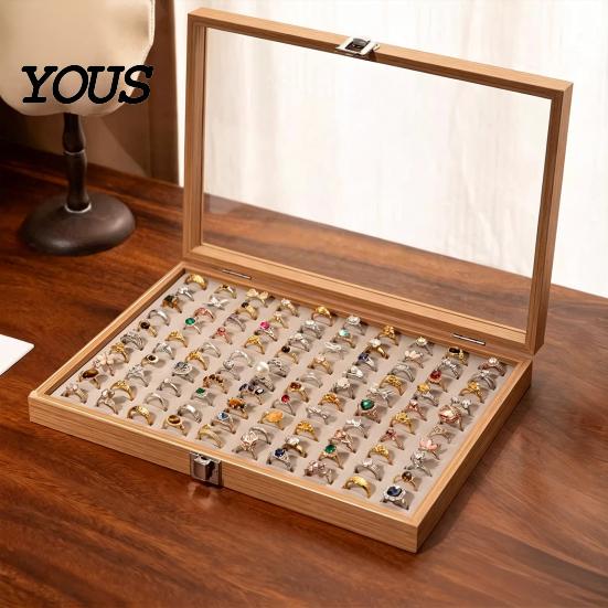 Velvet-lined Jewelry Holder Ring Storage Box, Durable Wood with Compartmentalized Design, Soft Travel Organizer Box Velvet Interior Multi-grid